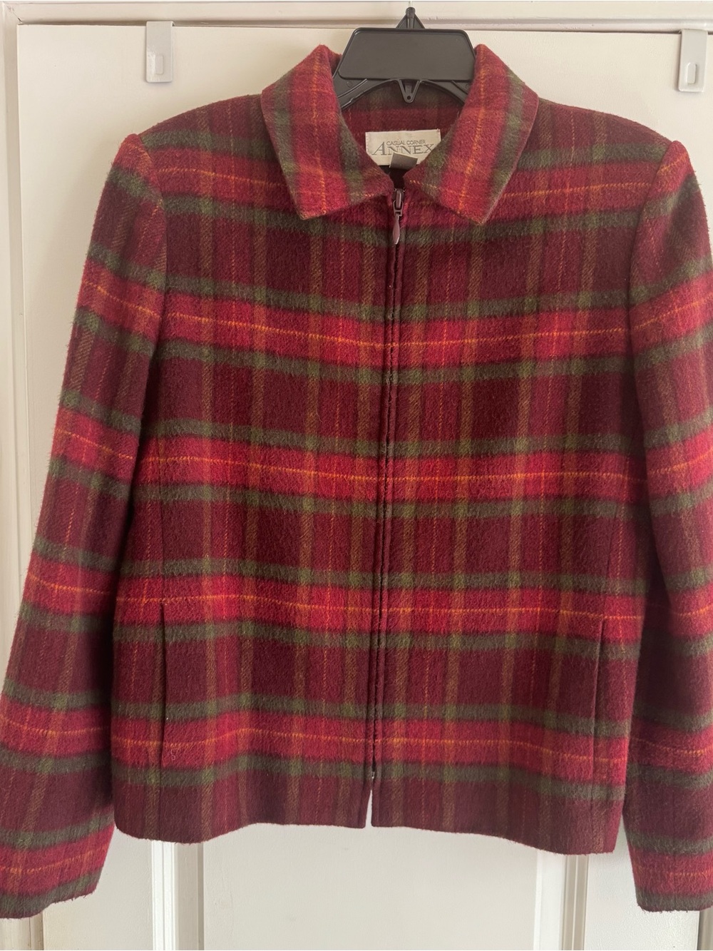 Vintage Casual Corner Annex Red Tartan Plaid Wool Blend Jacket Size 10